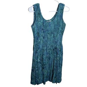 Go Fish Dress Women's Medium Blue Sleeveless Sheath Lagenlook Short Casual
